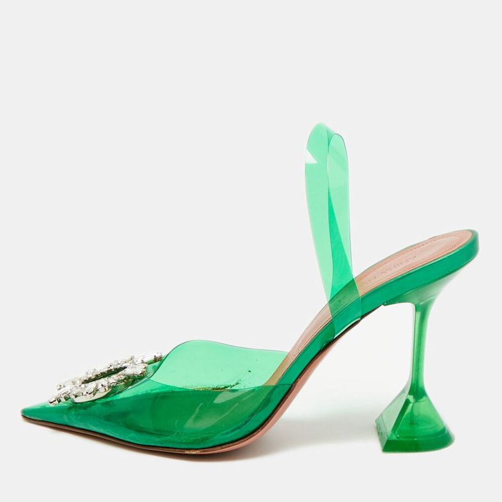 Amina Muaddi Begum Size 39 Green Pvc Crystal Embellished Pumps